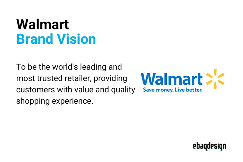 Walmart's brand vision statement is to be the world's leading and most trusted retailer, providing customers with value and quality shopping experience.