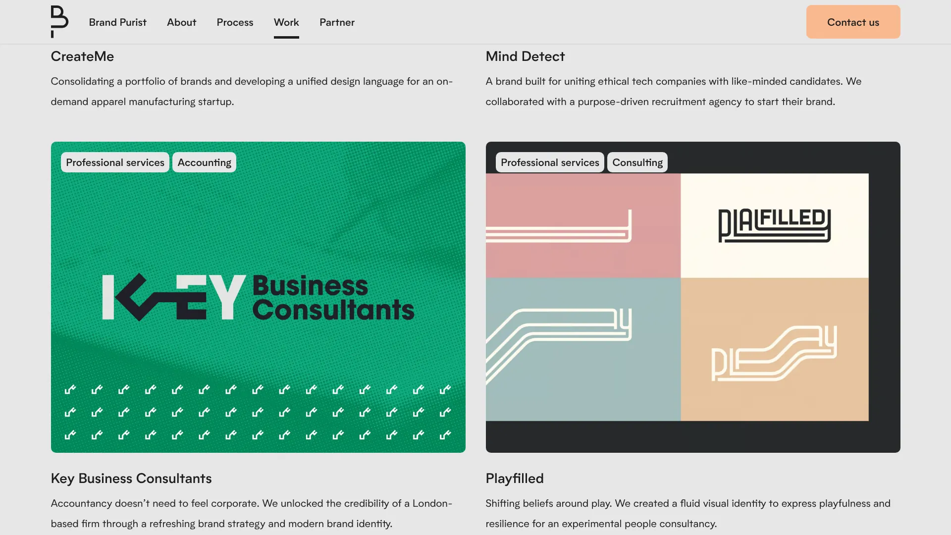 Brand Purist branding projects page