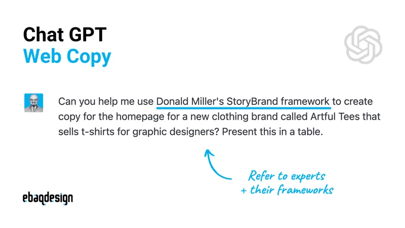 Using ChatGPT for Website Copy—prompt example.