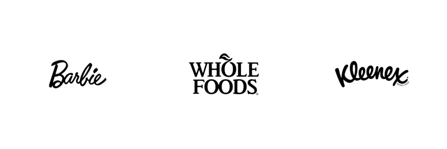 Script Font Logo Examples - Barbie, Whole Foods & Kleenex