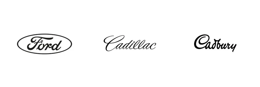 Script Font Logo Examples - Ford, Cadillac & Cadbury