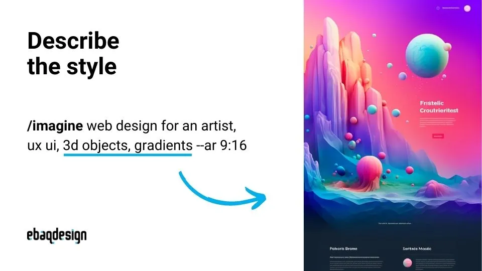 /imagine web design for an artist, ux ui, 3d objects, gradients --ar 9:16