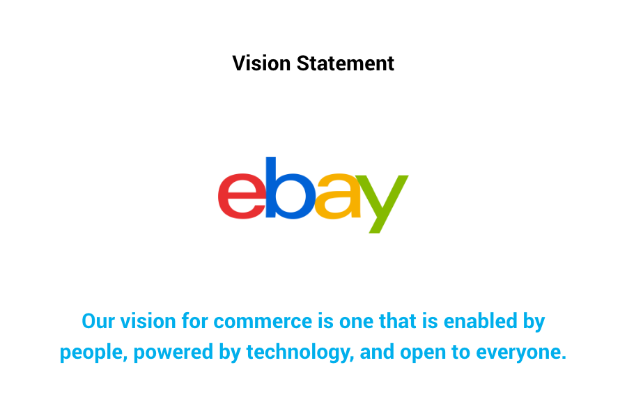Ebay Vision Statement - Our vision for commerce is one that is enabled by people, powered by technology, and open to everyone.