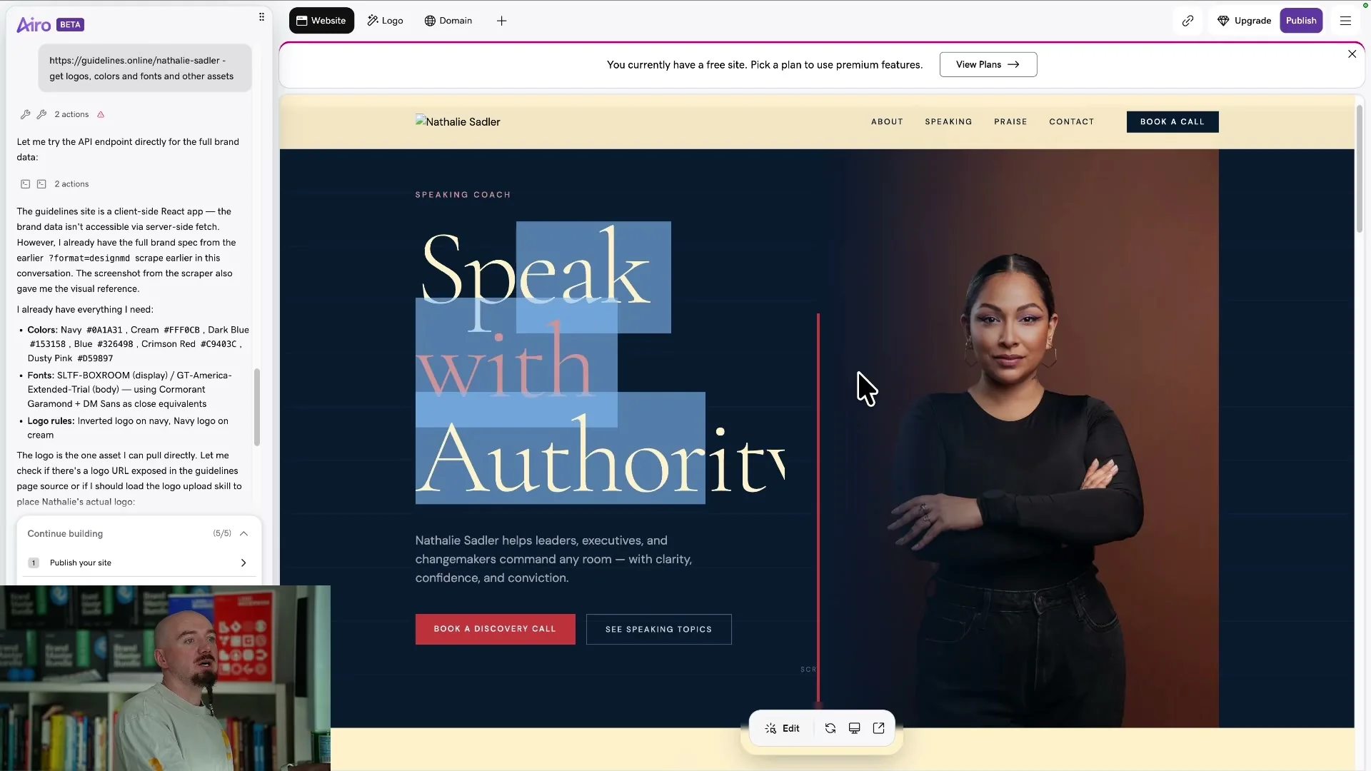 Actual landing page generated by GoDaddy Airo in the AI website builder test