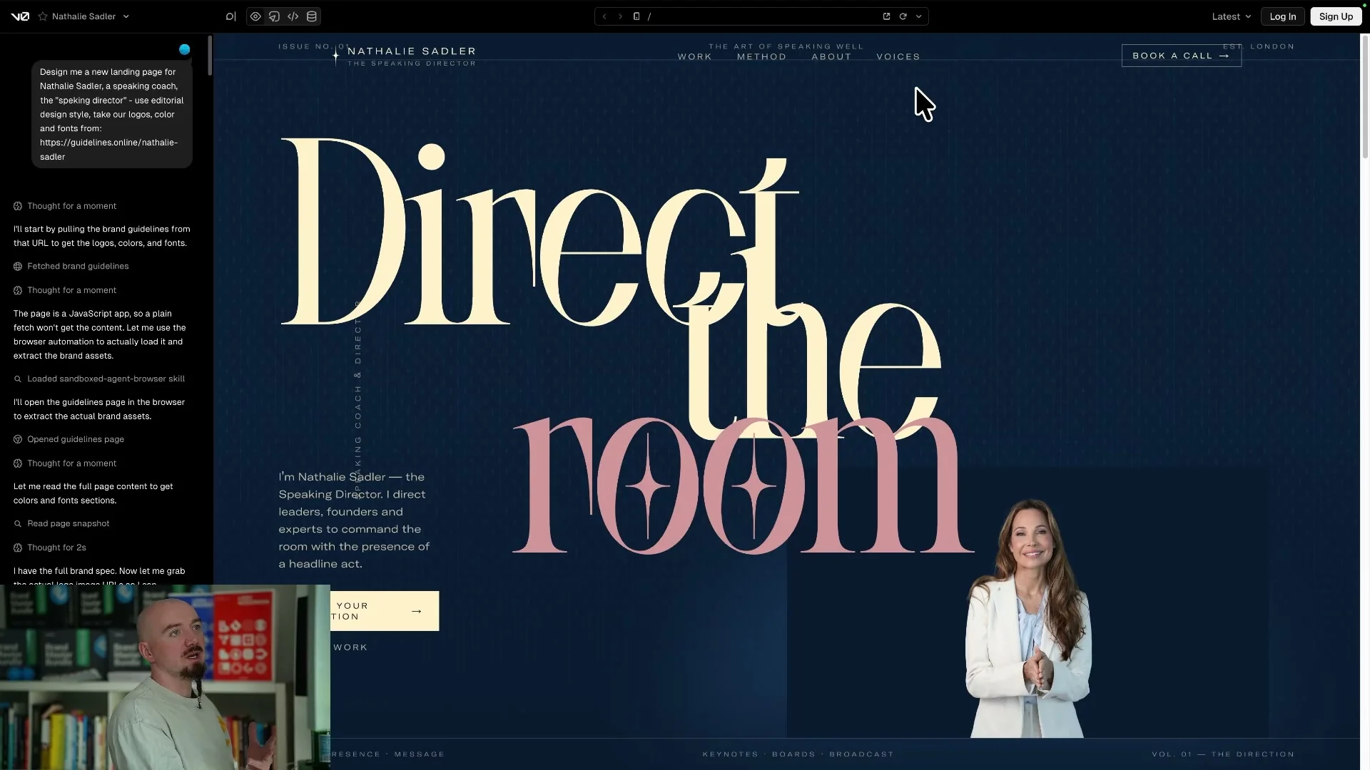 Actual landing page generated by v0 in the AI website builder test