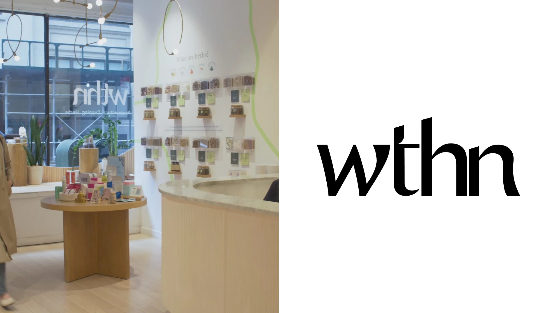 WTHN physical branding application on the left and authentic logo on the right