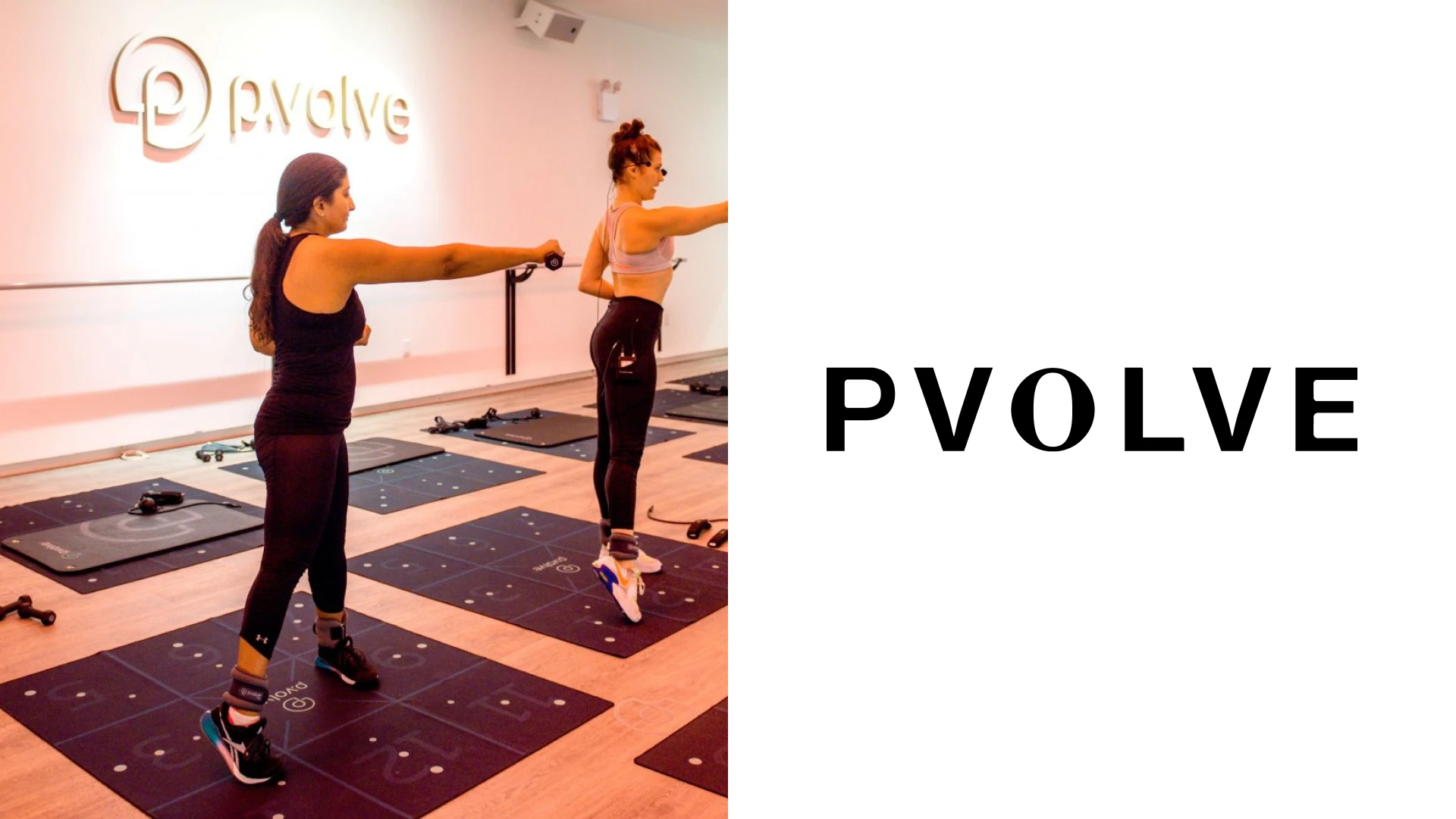 Pvolve physical branding application on the left and authentic logo on the right