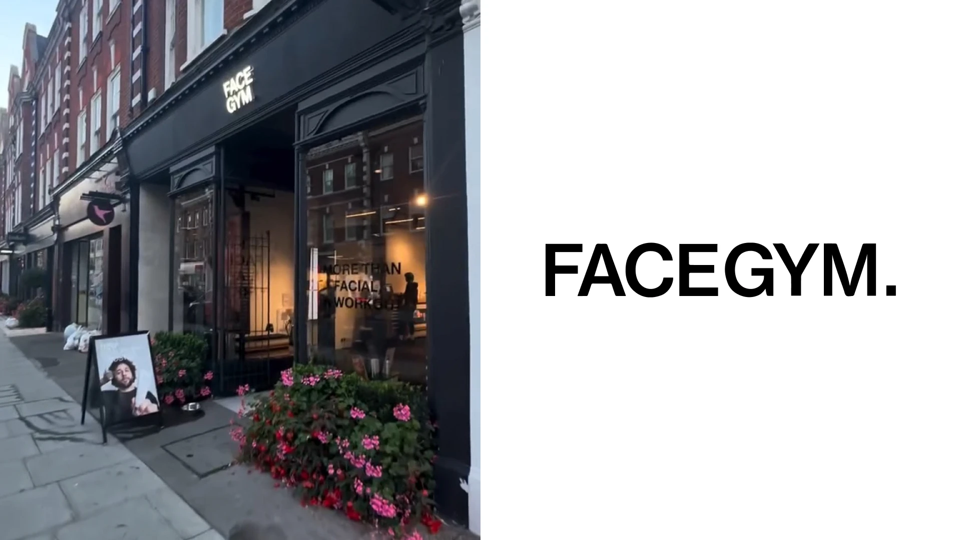 FaceGym physical branding application on the left and authentic logo on the right