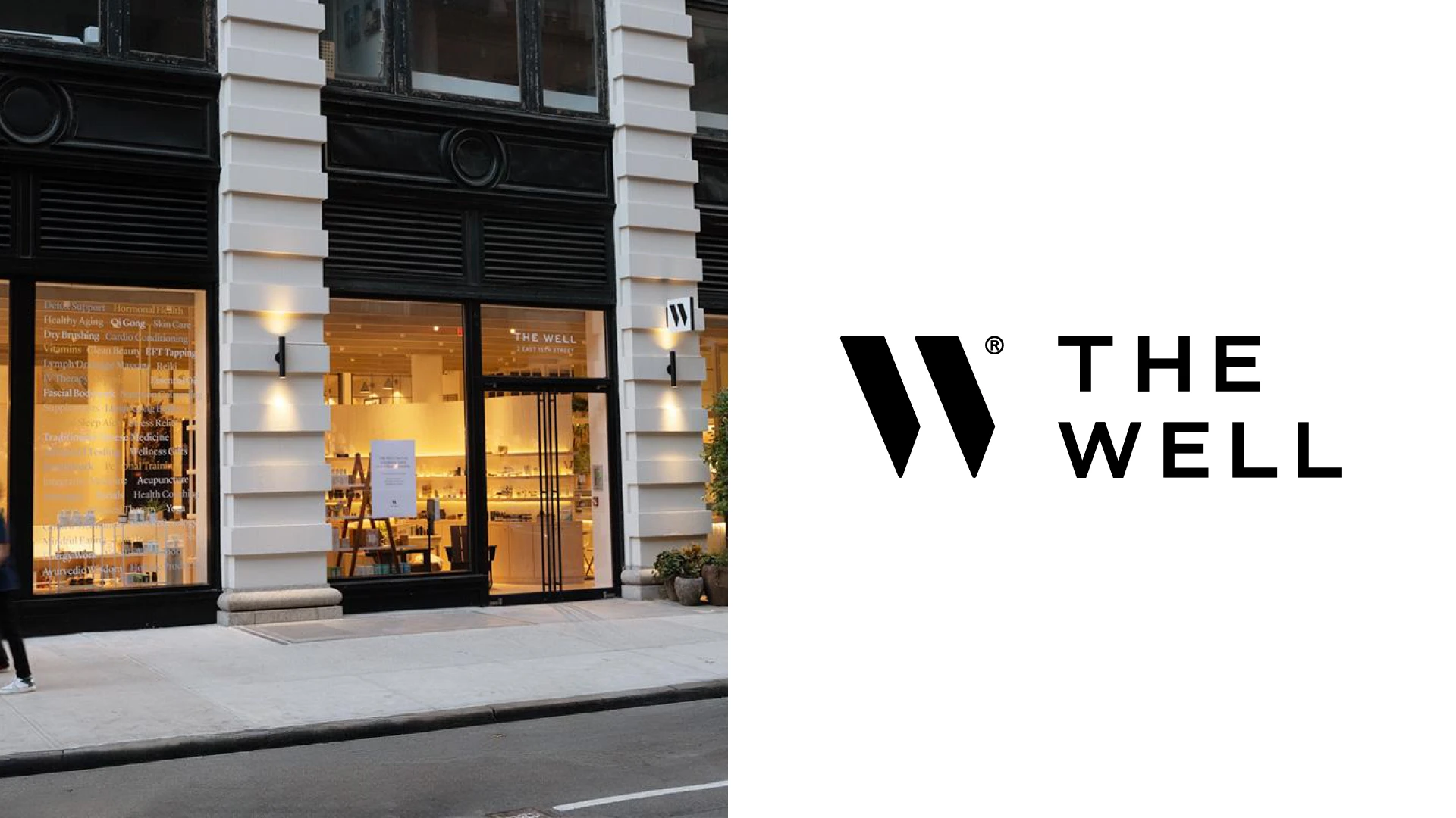 THE WELL physical branding application on the left and authentic logo on the right