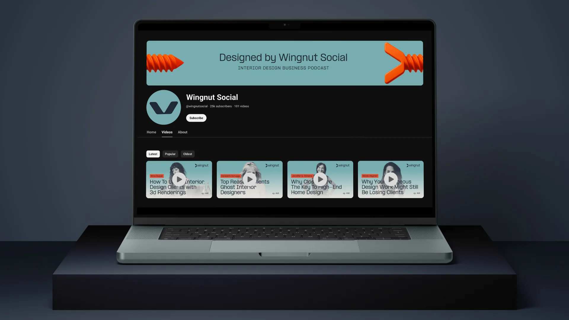 Wingnut Social video channel on a laptop