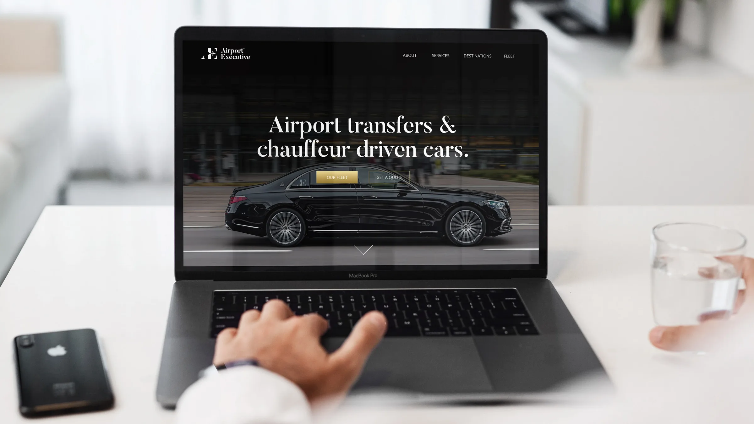 Airport Executive website on a laptop